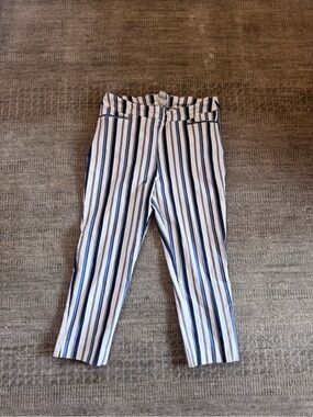 Chico's Navy and White Striped Trousers